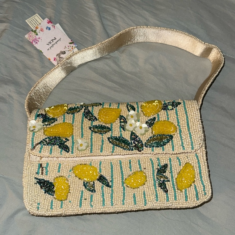 NWT Yellow and Green Floral with Lemons Beaded Bag Viral TikTok Marshall’s Bag